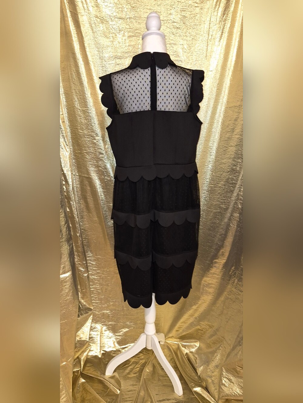 Eloquii Black Scalloped Sheer Yoke Midi Dress - Picture 2 of 4